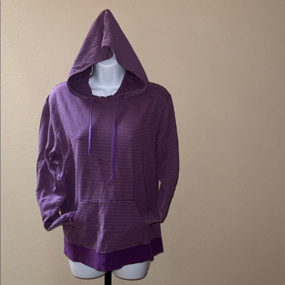 Vans Purple and Gray Striped Pull Over Hoodie Long Sleeve Top Women’s Size L